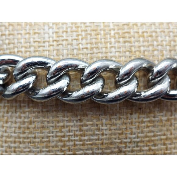 Henri Brendel Silver Tone Cable Chain Bracelet Black Elastic Back One Size - Picture 4 of 9